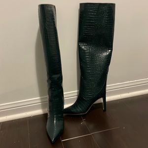 Jimmy Choo Croc-Embossed Leather Heeled Knee-High Boots